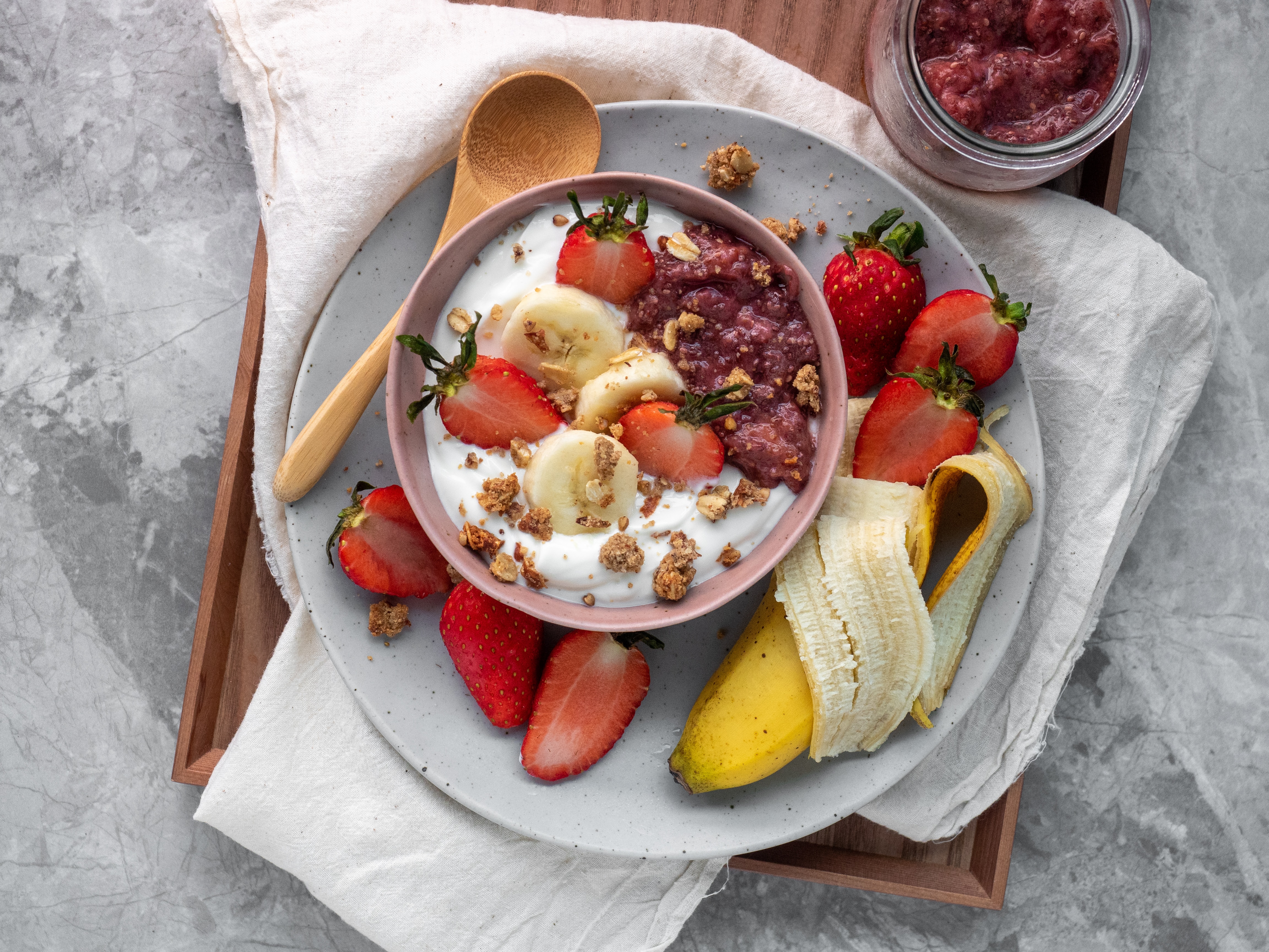 Yogurt with fruit.